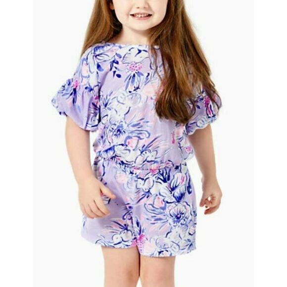 Lilly Pulitzer Girl Purple Floral Kallima Romper - XL 12-14